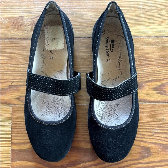Spring Step Comfort Black Suede Leather Mary Jane Model Aniken Size 39 US 8.5 - Picture 1 of 9